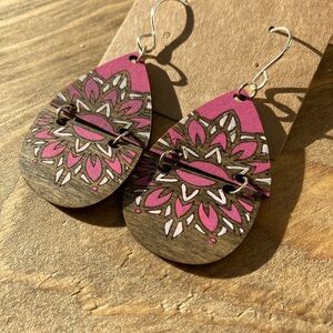 Pink and Brown Teardrop Earrings